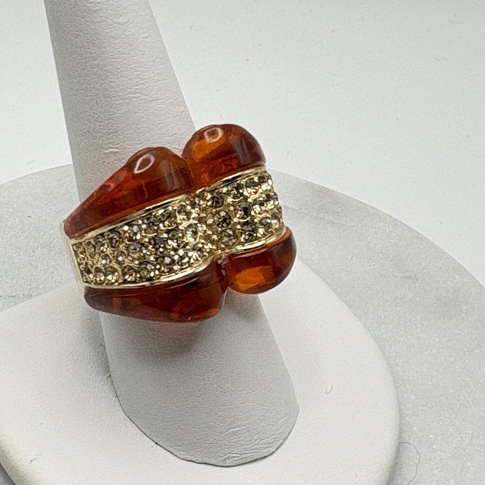 Gold Plated Cocktail Ring 9 Orange Lucite Crystals 9 Statement Camille Lucie